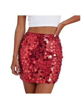 Sequin Mini Skirt Women High Stretch Elastic Waist Pull On Party Bodycon Sparkly